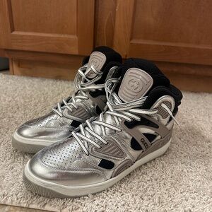 Gucci Metallic Silver and Black Sneakers